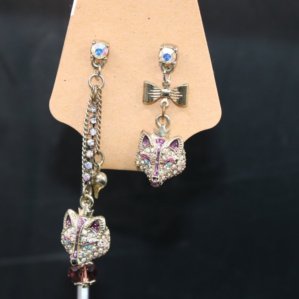 Vintage Betsey Johnson Hollywood Glam Collection Fox Head Earrings Asymetrical